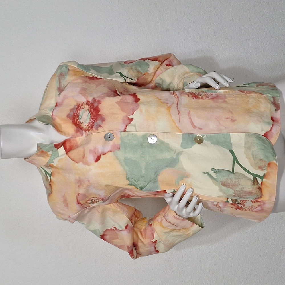 Chico's Wearable Art: Floral Watercolor Jacket with Pockets